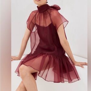 SIMKHAI Burgundy Sheer Dress